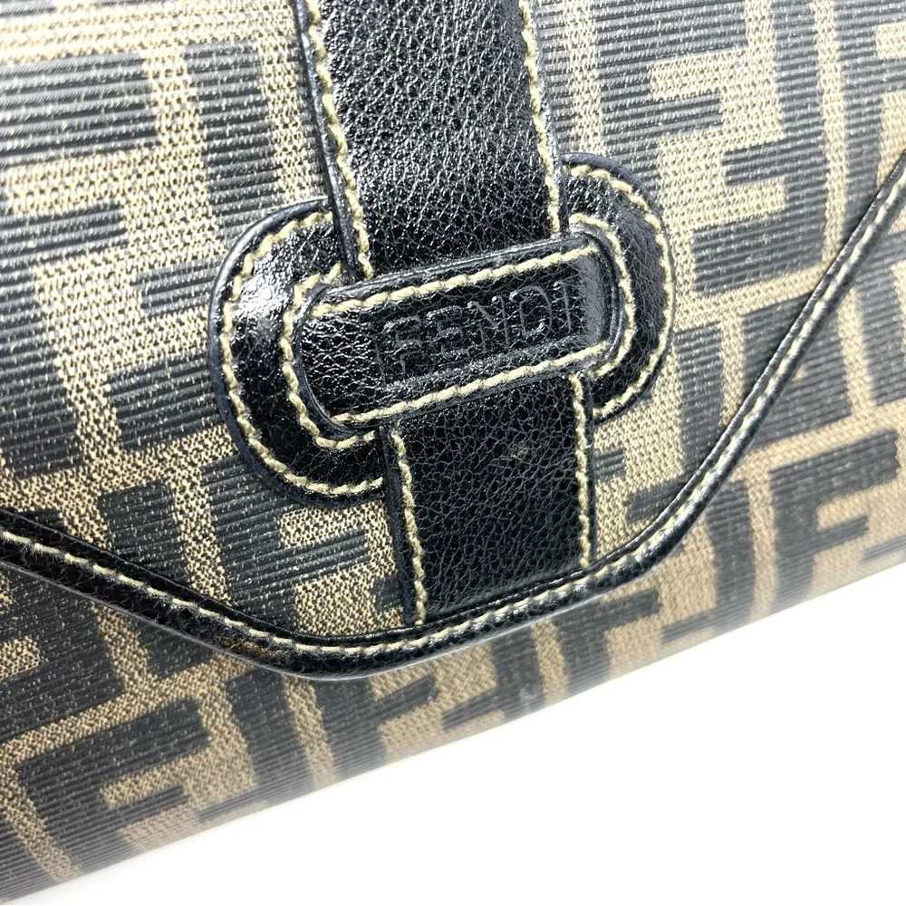 Vintage Fendi Brown Zucca FF Logo Monogram Canvas Shoulder Crossbody Clutch Bag